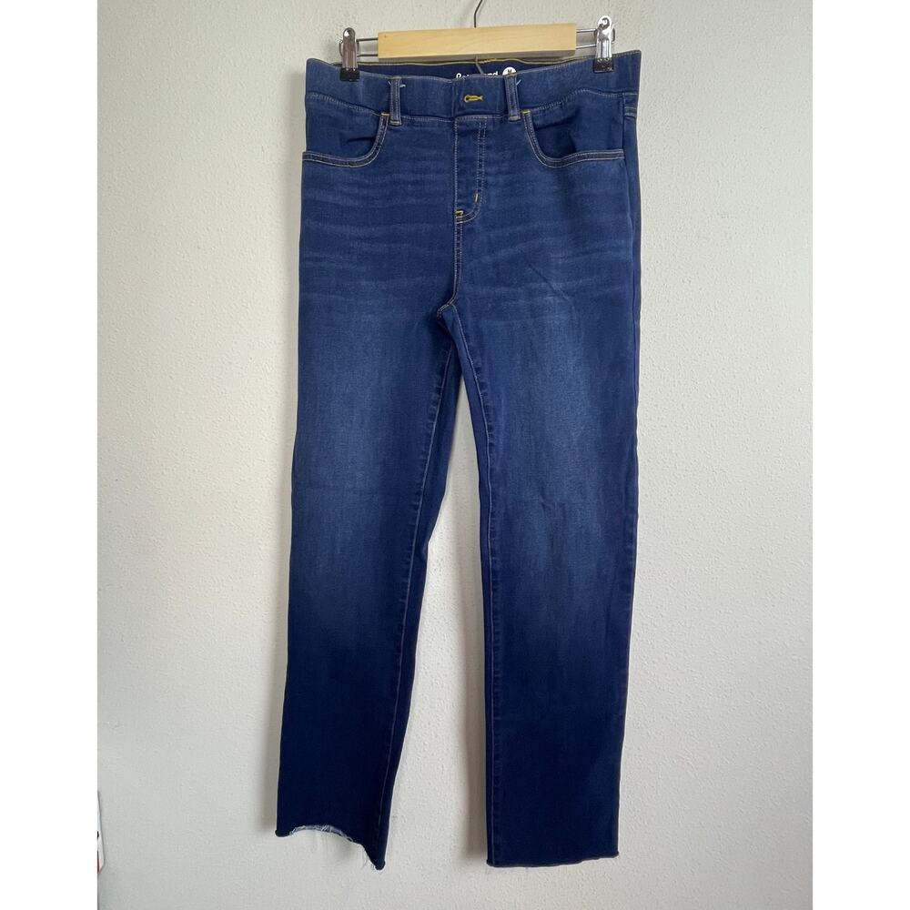 Betabrand Long M Pull-On‎ Denim Pants Blue Stretch Straight Raw Hem